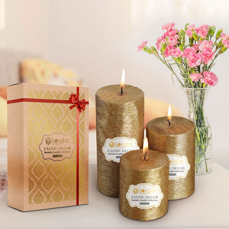 Boxglee Brushed Gold Pillar Candles