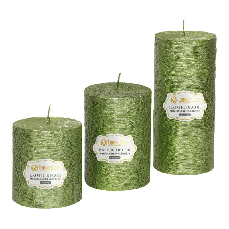 Boxglee Brushed Grass Green Pillar Candles