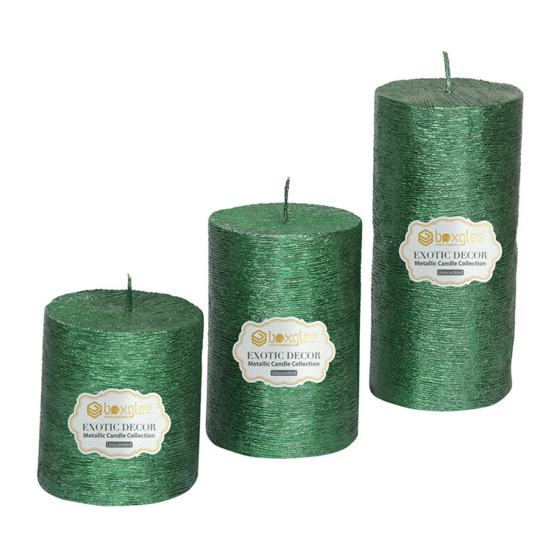 Boxglee Brushed Green Pillar Candles