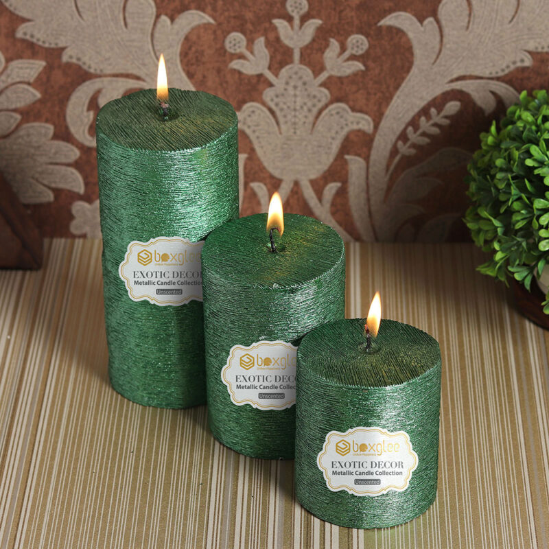 Boxglee Brushed Green Pillar Candles