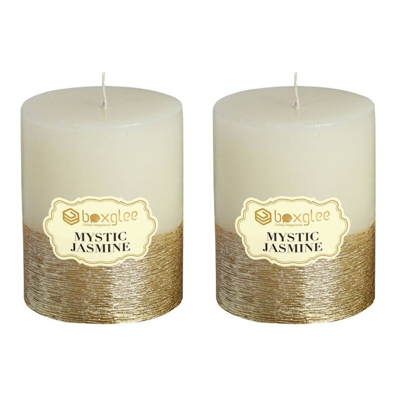 Boxglee Metallic Gold Scented Pillar Candles Mystic Jasmine