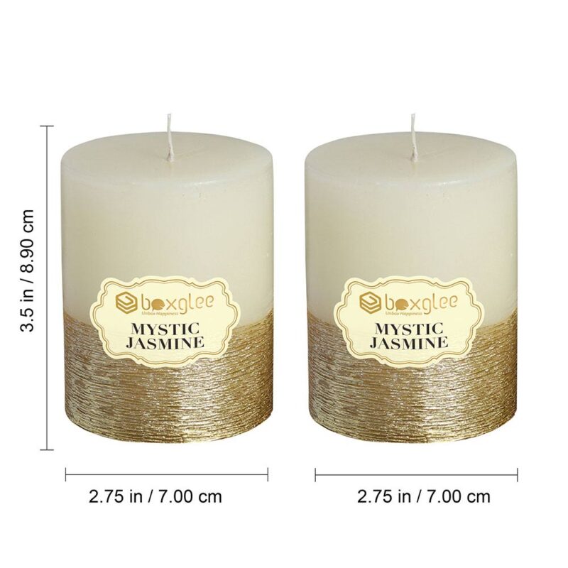 Boxglee Metallic Gold Scented Pillar Candles Mystic Jasmine