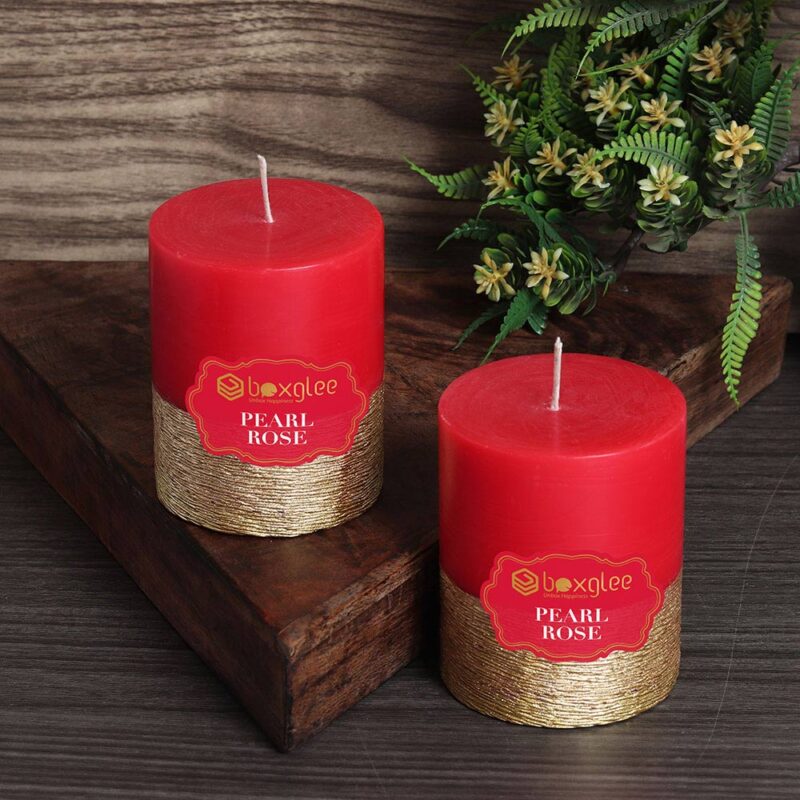 Boxglee Metallic Gold Scented Pillar Candles Rose