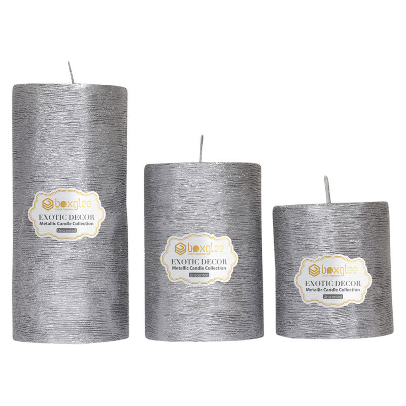 Boxglee Brushed Silver Pillar Candles