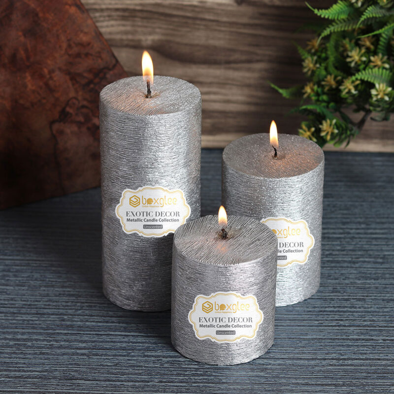 Boxglee Brushed Silver Pillar Candles