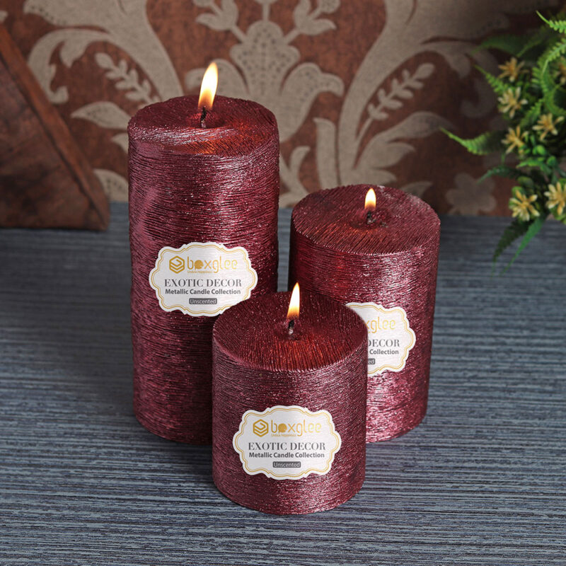 Boxglee Brushed Wine Red Pillar Candles