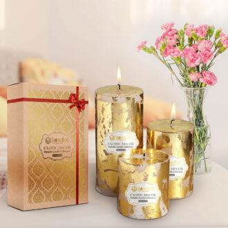 White Pillar Candle with Golden Foil Textured